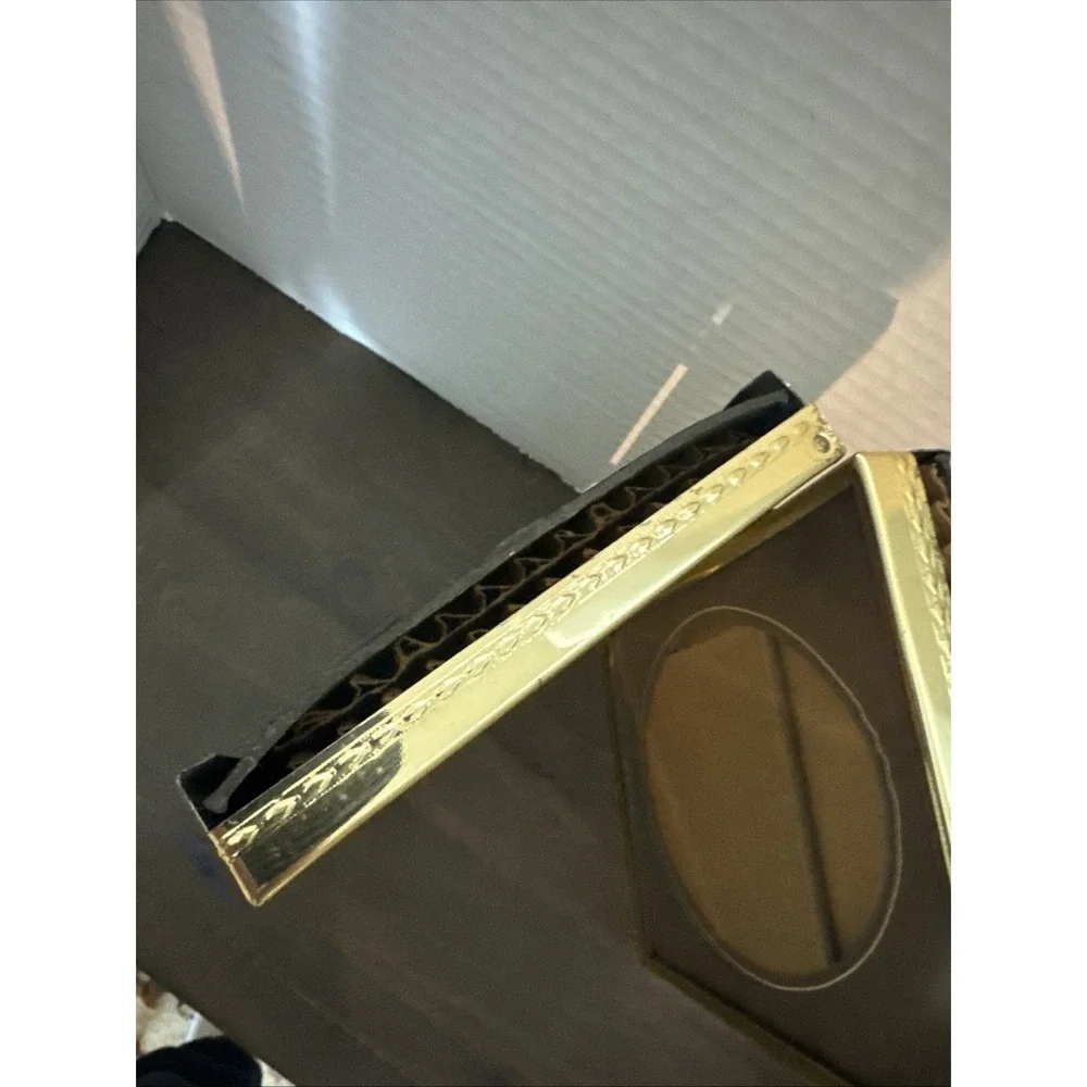 Vtg‎ 70s Brass Standing Double Bifold Picture Frame Oval Matte Gold Tone 5X7